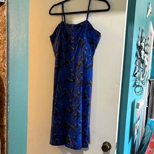 Blue Floral Slip Dress with Black Accent